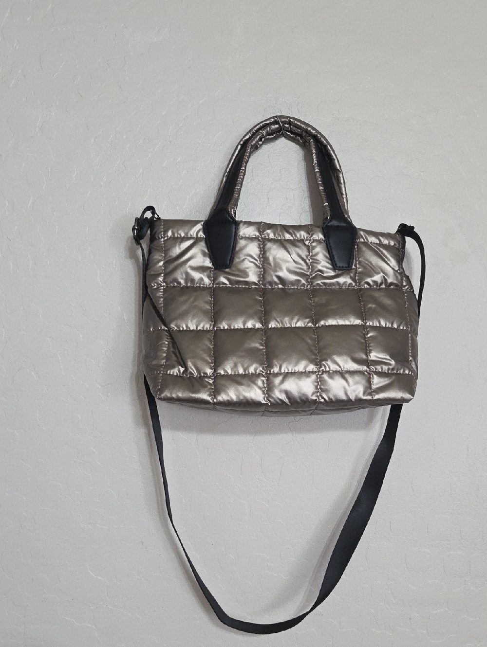 Quilted Metallic Crossbody Tote in Taupe NWOT